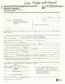 1984 Howard Stern Signed NBC Contract For Appearance On "Late Night With David Letterman" (Beckett)